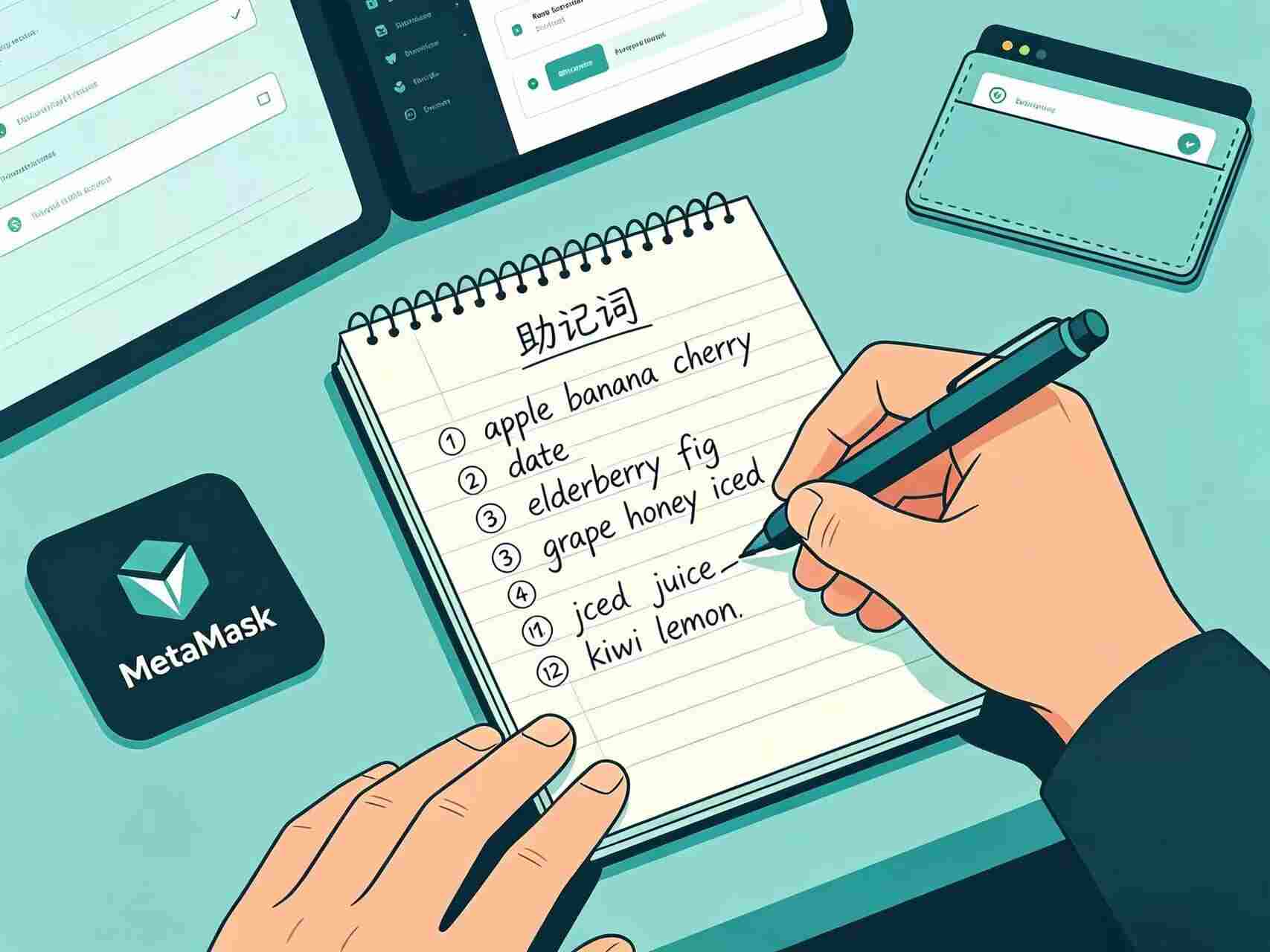 MetaMask 创建钱包备份助记词插画 MetaMask 创建钱包备份助记词插画