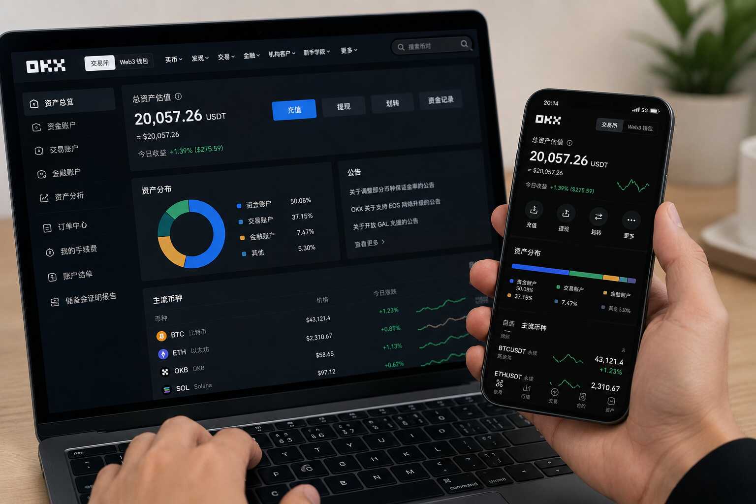 用户查看OKX注册页面与比特币K线行情 用户查看OKX注册页面与比特币K线行情