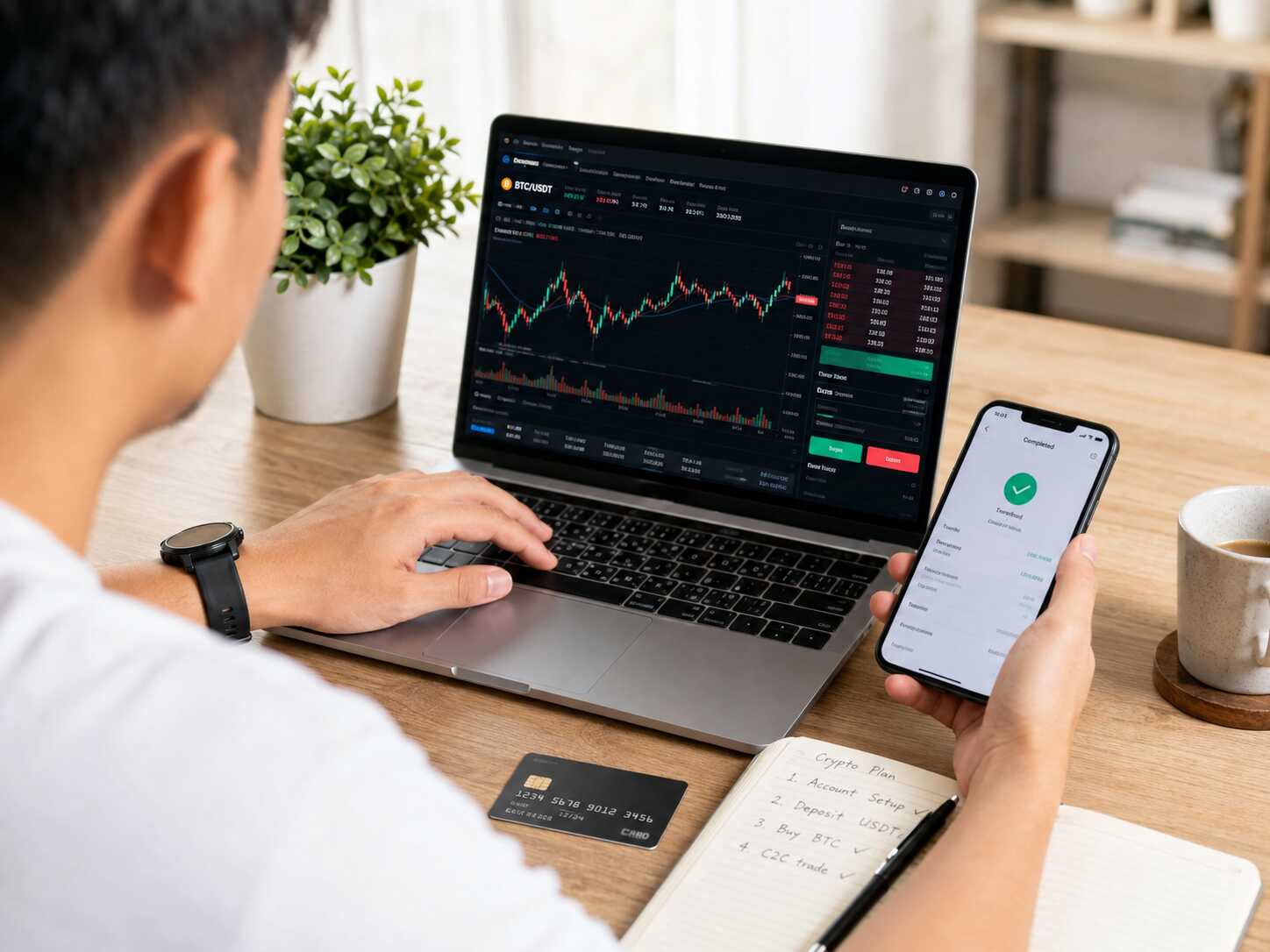 OKX新手完成USDT充值、比特币买入与C2C交易操作场景 OKX新手完成USDT充值、比特币买入与C2C交易操作场景