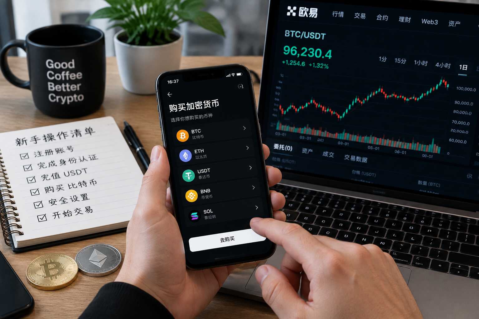 加密货币交易新手操作场景图 加密货币交易新手操作场景图